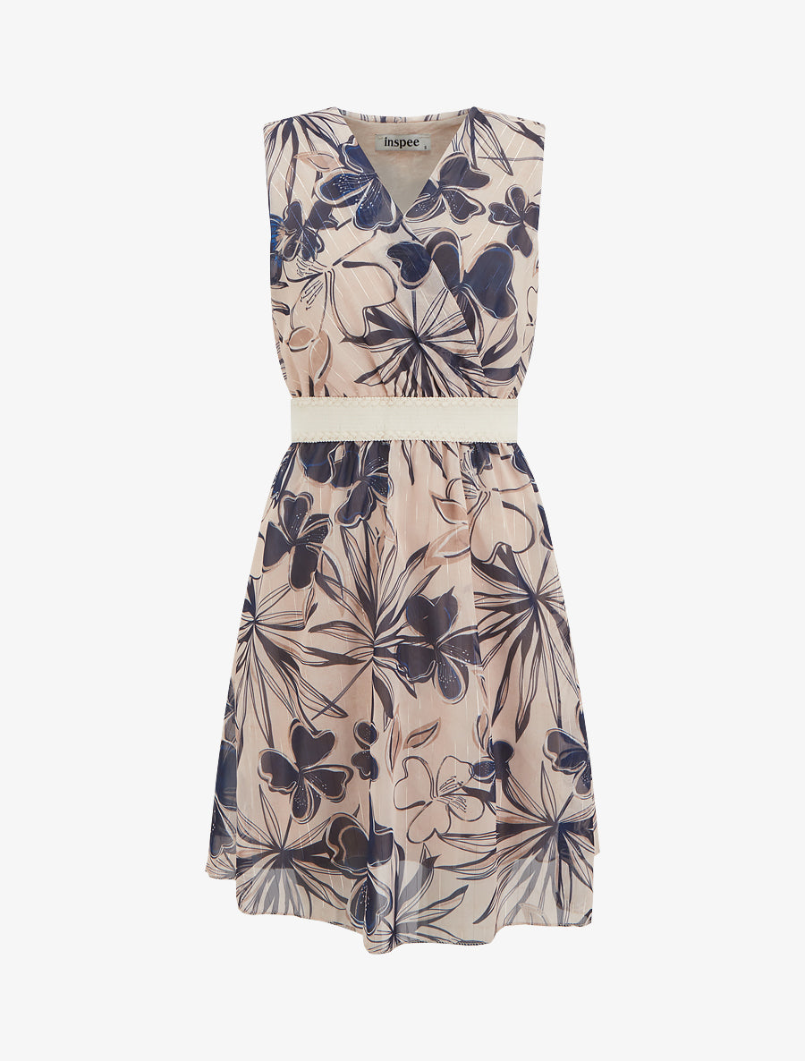 Robe patineuse sans manches imprimé fleuri - Marine - 1