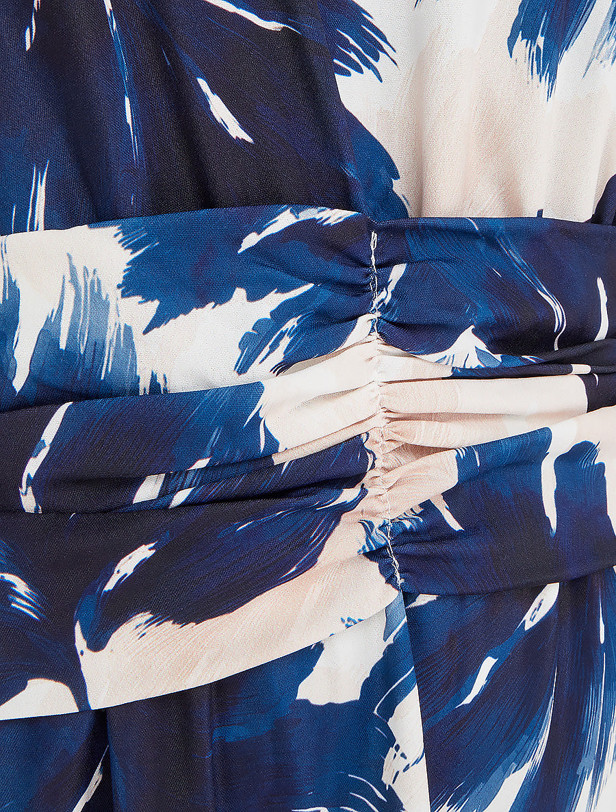 Robe imprimé feuillage à taille élastiquée - Marine - 3