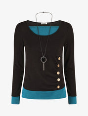 Pull fin effet superposé - Noir/bleu canard - 1