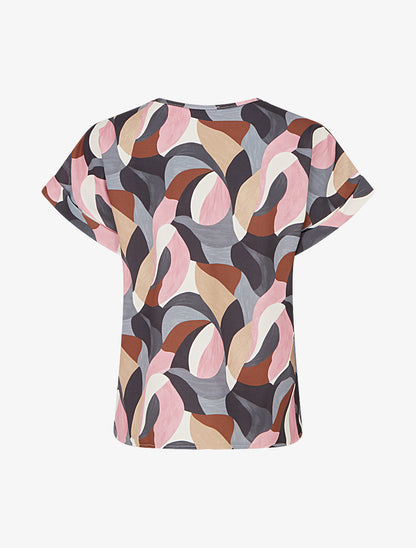 Top imprimé abstrait à manches courtes - Noir - 2