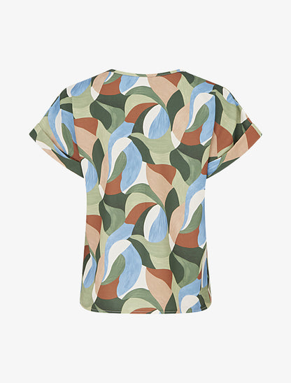 Top imprimé abstrait à manches courtes - Kaki - 2