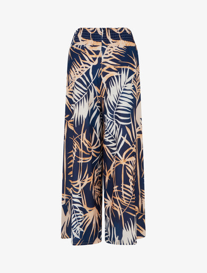 Pantalon imprimé feuillage à taille élastiquée - Marine - 2