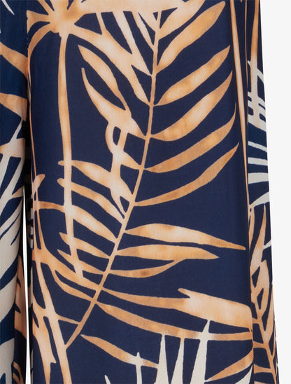 Pantalon imprimé feuillage à taille élastiquée - Marine - 3