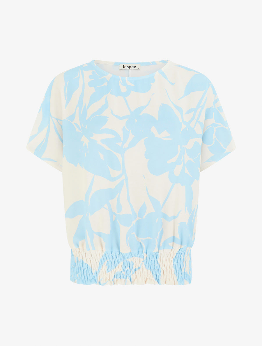 Top coupe boule imprimé floral - Bleu ciel - 1