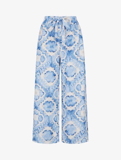 Pantalon élastiquée imprimé abstrait - Bleu ciel - 1