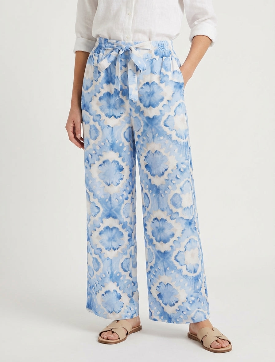 Elastische Hose mit abstraktem Muster - Himmelblau