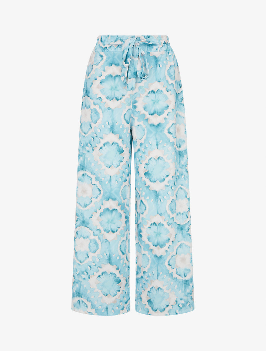 Pantalon élastiquée imprimé abstrait - Turquoise - 1