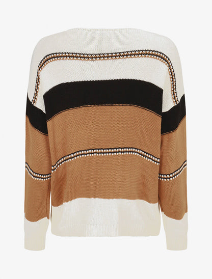 Pull en maille à rayures stylisées - Blanc - 2