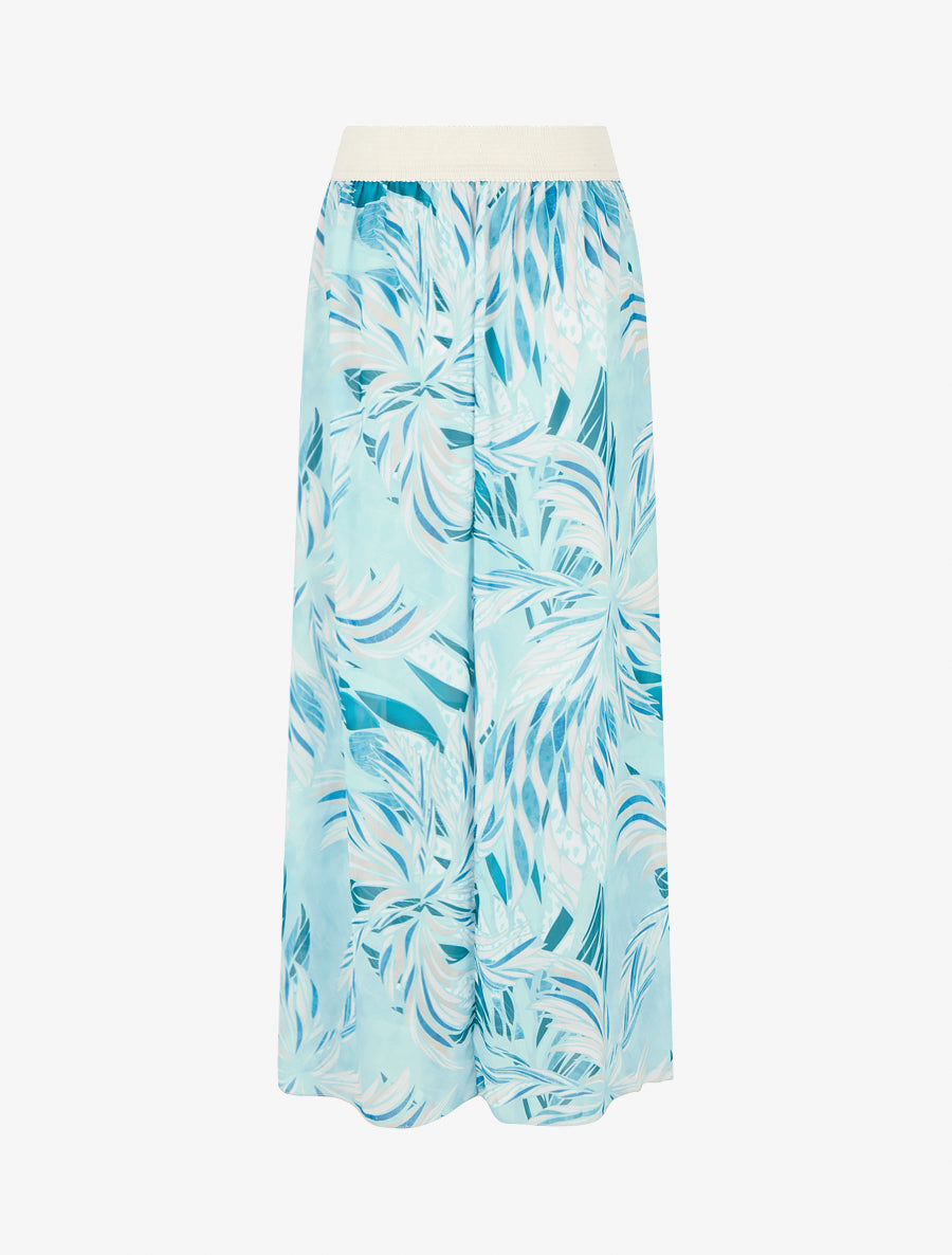 Jupe élastiquée à imprimé feuillage - Turquoise - 2