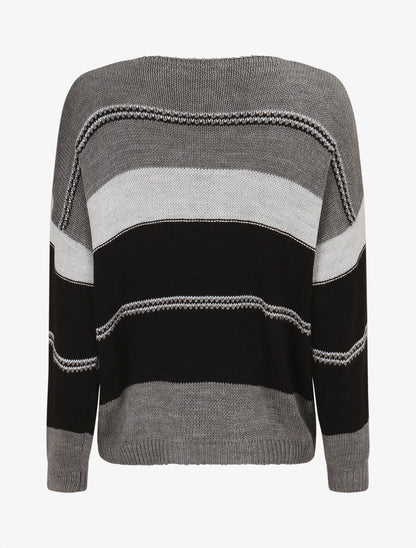 Pull en maille à rayures stylisées - Gris foncé - 2