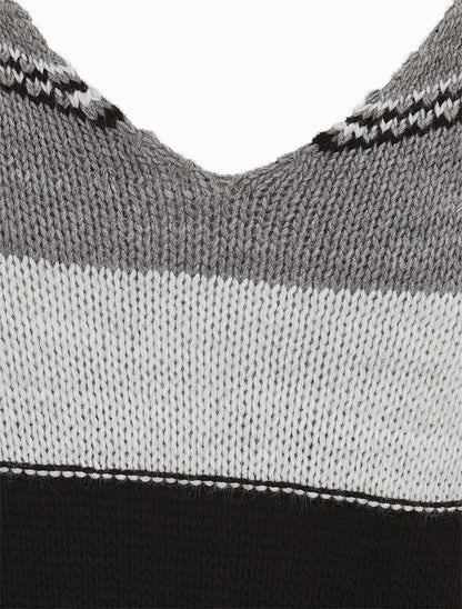 Pull en maille à rayures stylisées - Gris foncé - 3