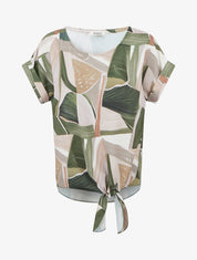 Top à nouer imprimé abstrait - Kaki - 1