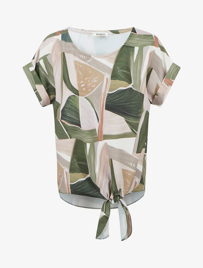 Top à nouer imprimé abstrait - Kaki - 1