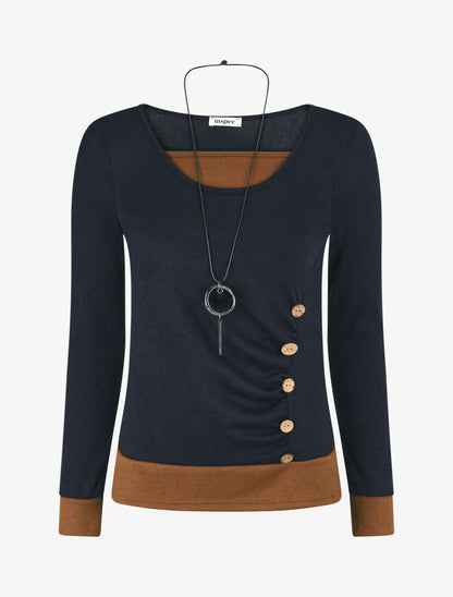 Pull fin effet superposé - Marine/camel - 1