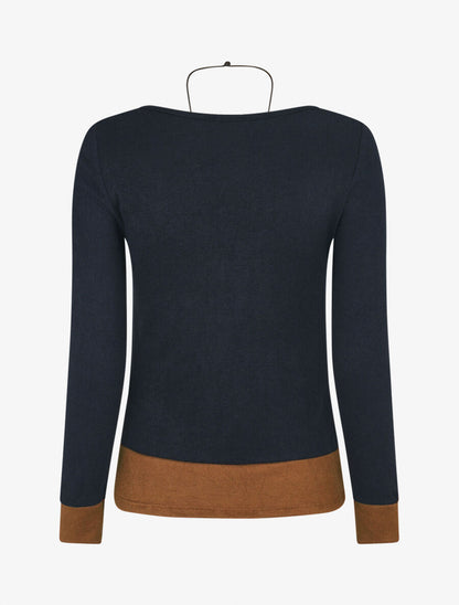Pull fin effet superposé - Marine/camel - 2