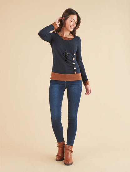 Pull fin effet superposé - Marine/camel - 4