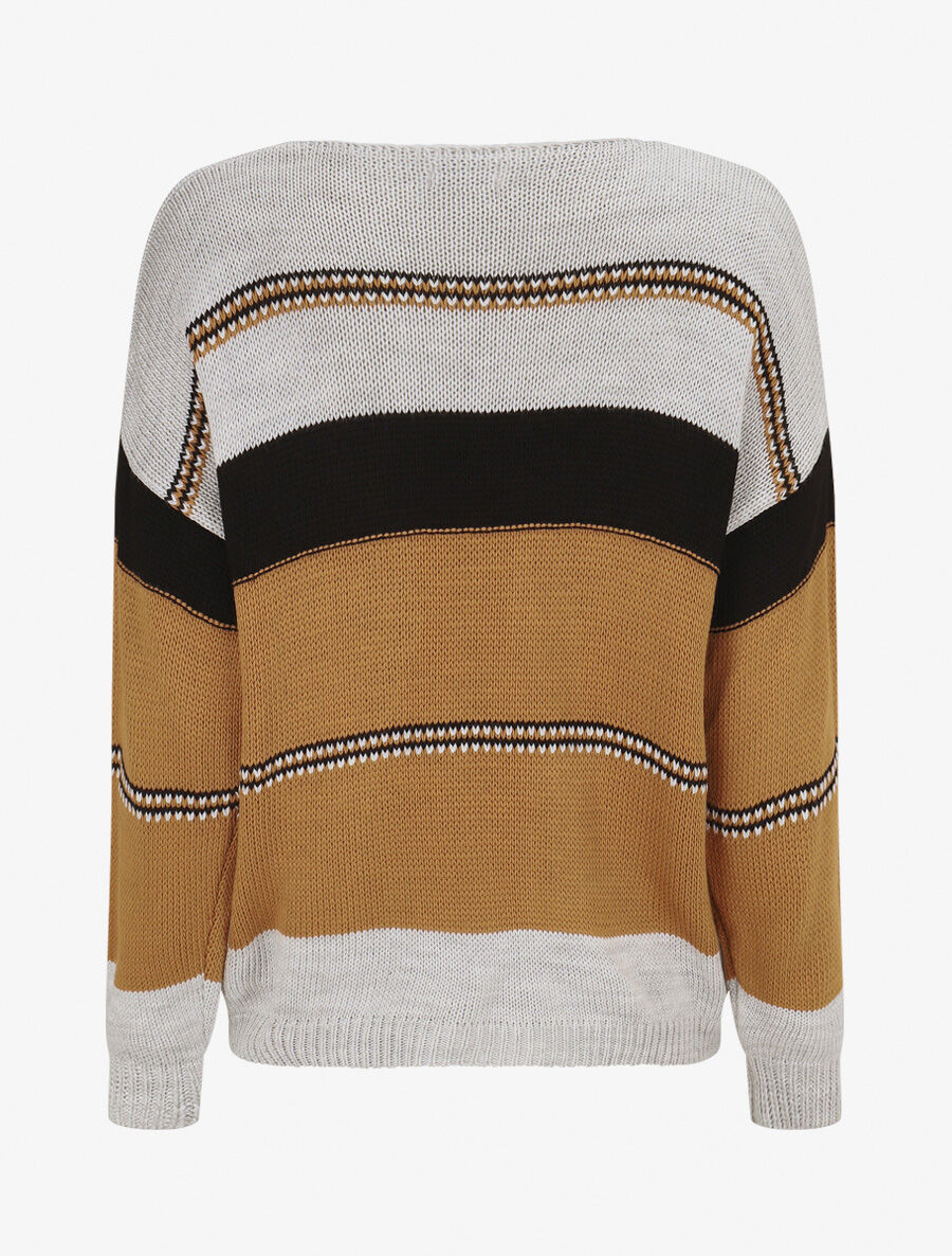 Pull en maille à rayures stylisées - Gris clair - 2