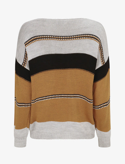 Pull en maille à rayures stylisées - Gris clair - 2