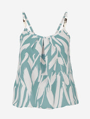 Caraco imprimé graphique à bretelles bijoux - Vert d&