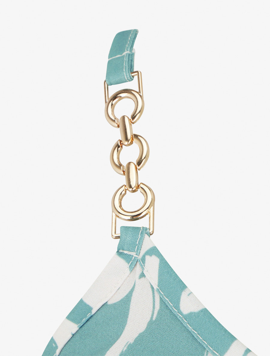 Grafikbedrucktes Camisole mit Schmuckträgern - Wassergrün