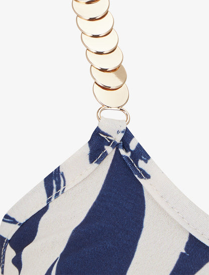 Caraco imprimé graphique à bretelles bijoux - Marine - 3