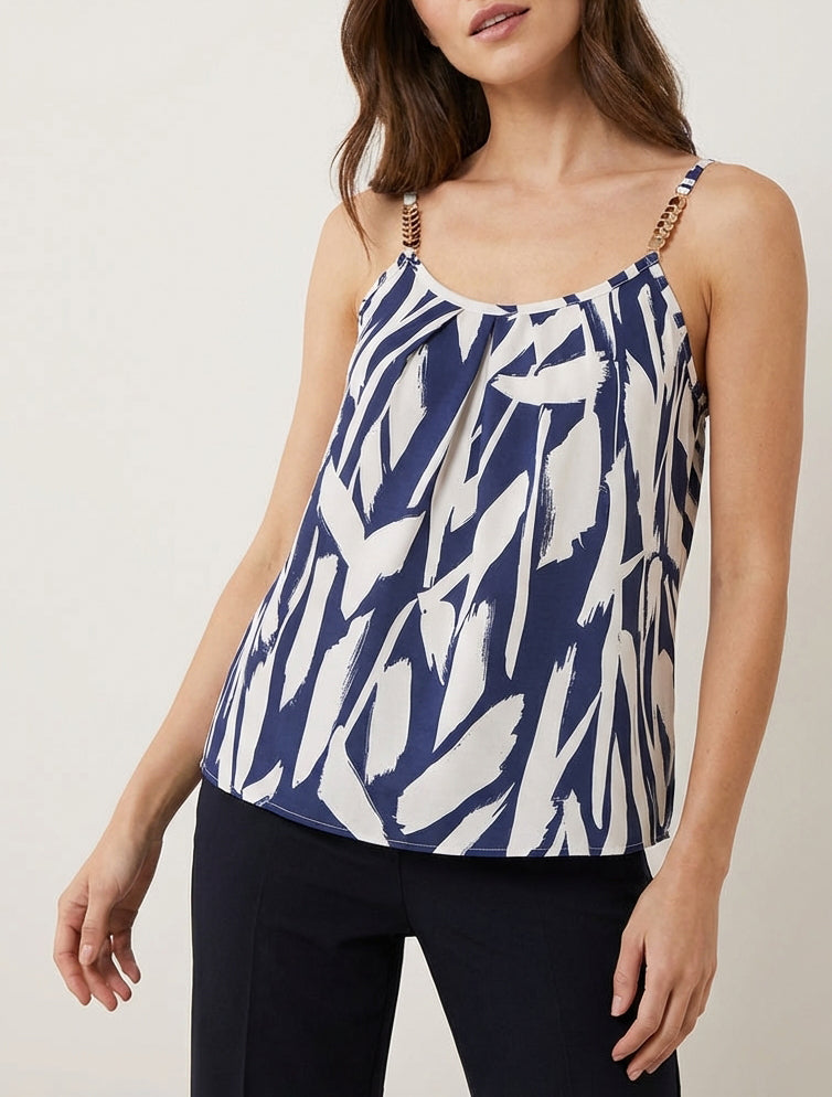 Grafikbedrucktes Camisole mit Schmuckträgern - Marine