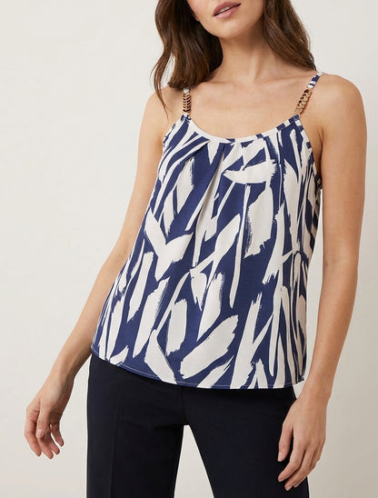 Grafikbedrucktes Camisole mit Schmuckträgern - Marine