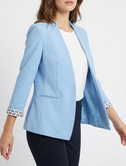 Gerade geschnittener Blazer mit Schulterpolstern - Himmelblau