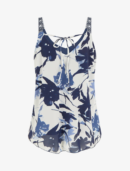 Caraco imprimé fleurs abstraites - Marine - 2