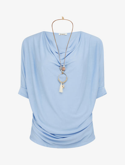 Top fluide à col bénitier - Bleu ciel - 1