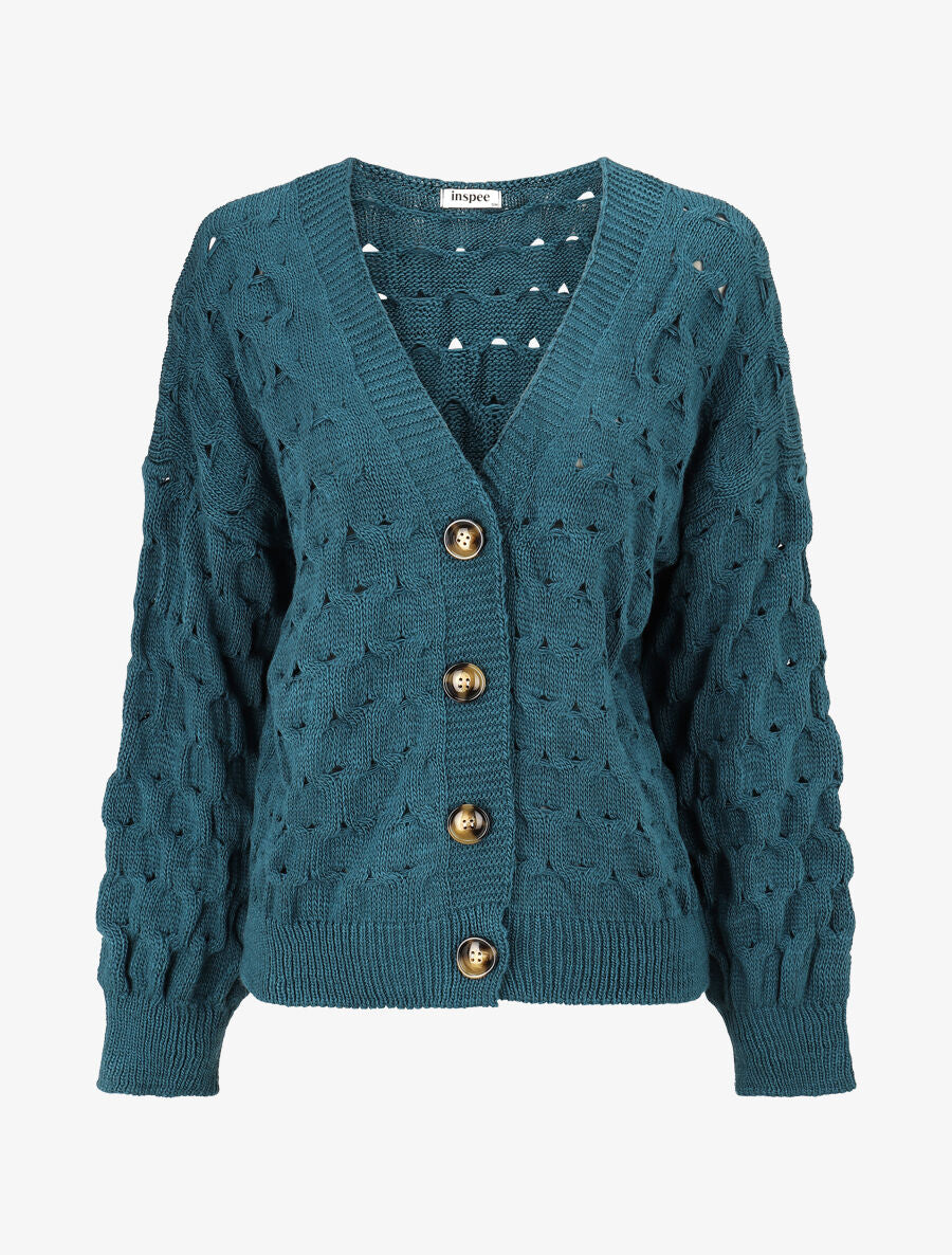 Gilet uni boutonné - Bleu canard - 5