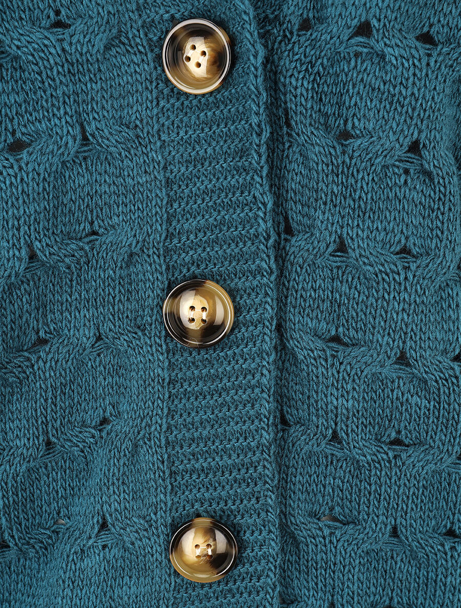 Gilet uni boutonné - Bleu canard - 3