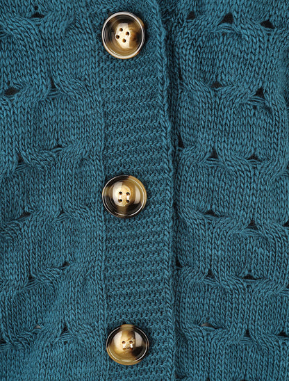Gilet uni boutonné - Bleu canard - 3