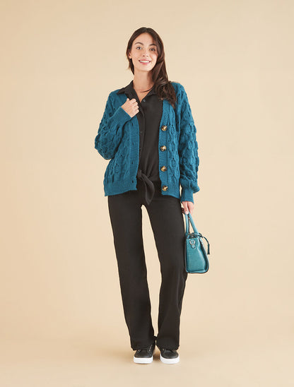 Gilet uni boutonné - Bleu canard - 4