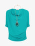 Top manches courtes effet lin à col bénitier - Turquoise - 1