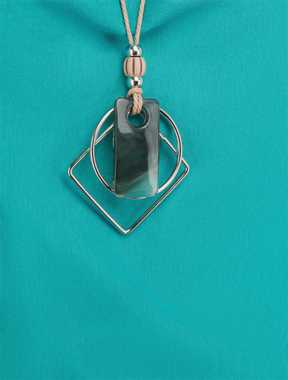 Top manches courtes effet lin à col bénitier - Turquoise - 3