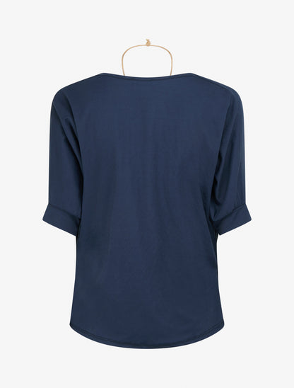 Top manches courtes effet lin à col bénitier - Marine - 2