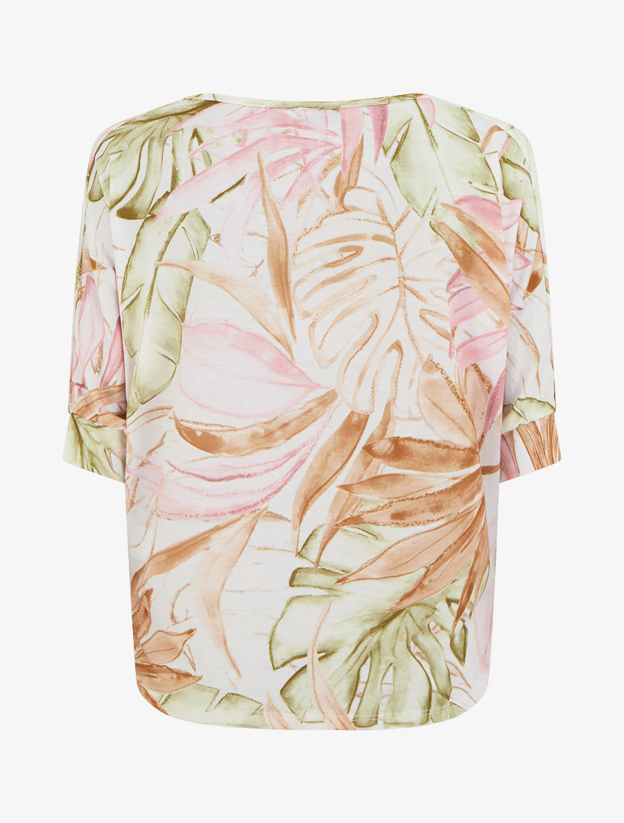 Top tropical manches 3/4 et effet plissé - Camel - 2