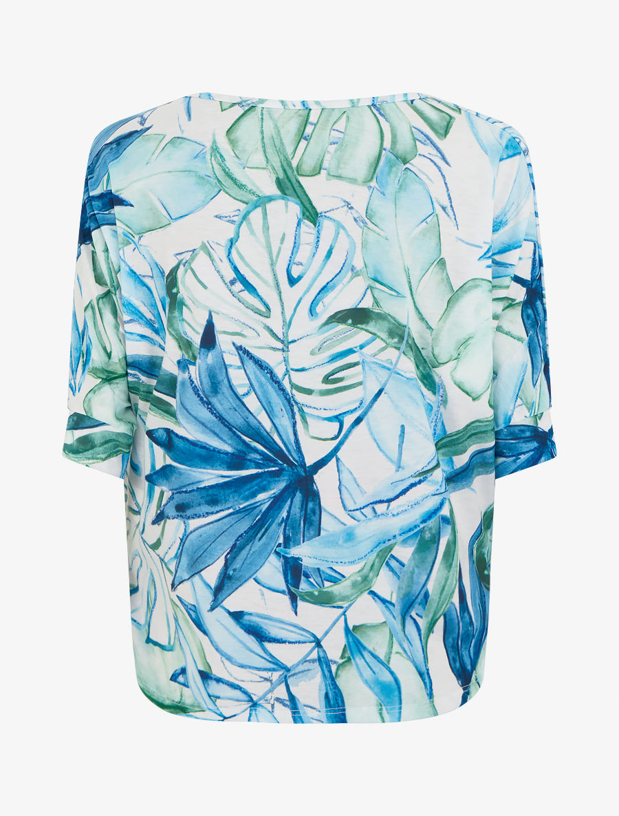 Top tropical manches 3/4 et effet plissé - Bleu - 2