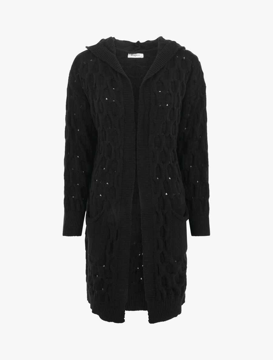 Gilet ouvert uni et torsadé - Noir - 4