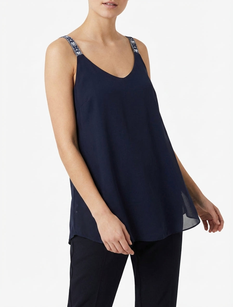 Trägershirt aus Voile mit Herzmuster - Marine