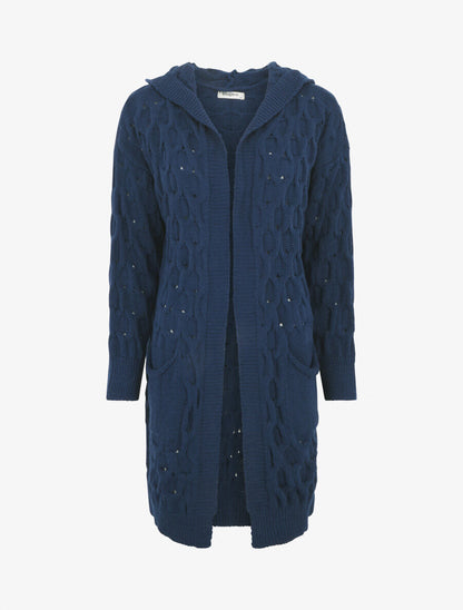 Gilet ouvert uni et torsadé - Marine - 4
