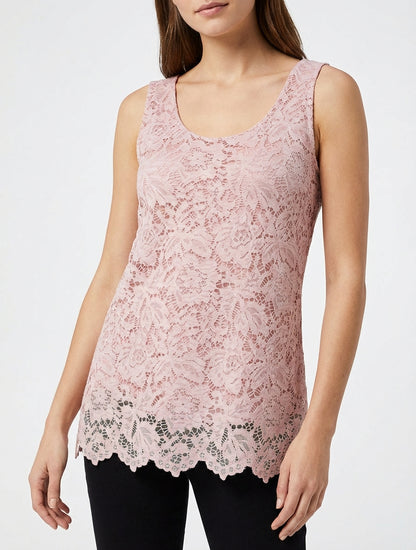 Ärmelloses Spitzenoberteil mit U-Ausschnitt - Altrosa