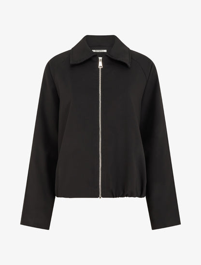 Veste droite zippée à col chemise - Noir - 1