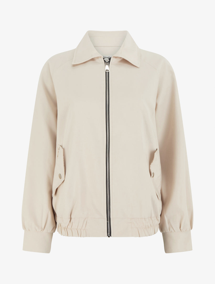 Veste ample zippée à bords élastiqués - Beige - 1