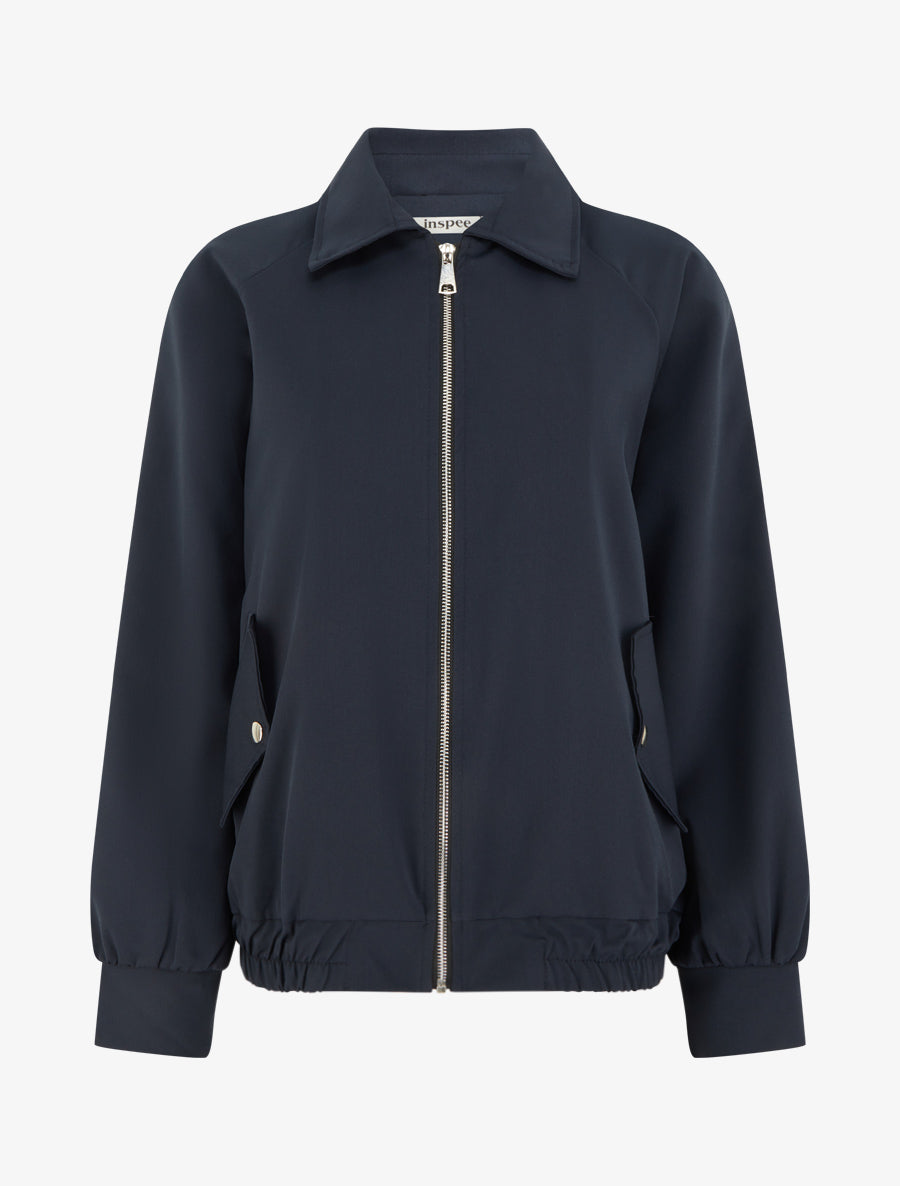 Veste ample zippée à bords élastiqués - Marine - 1