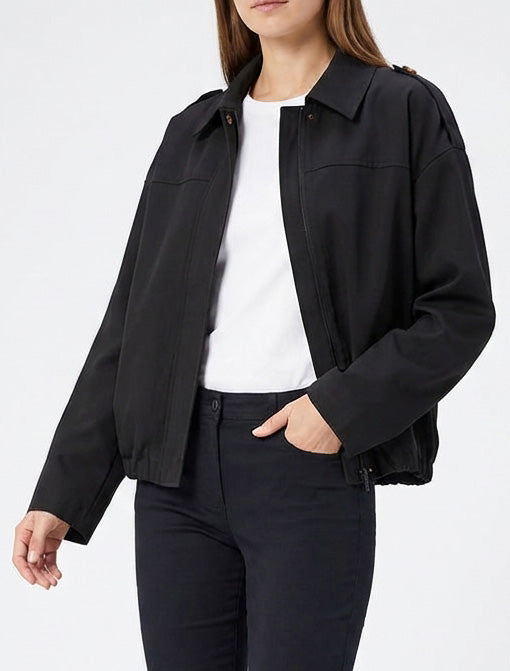 Unifarbene fließende Reißverschlussjacke - Schwarz