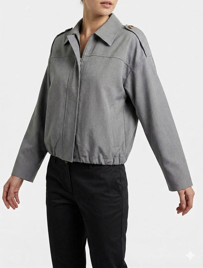 Unifarbene fließende Reißverschlussjacke - Grau
