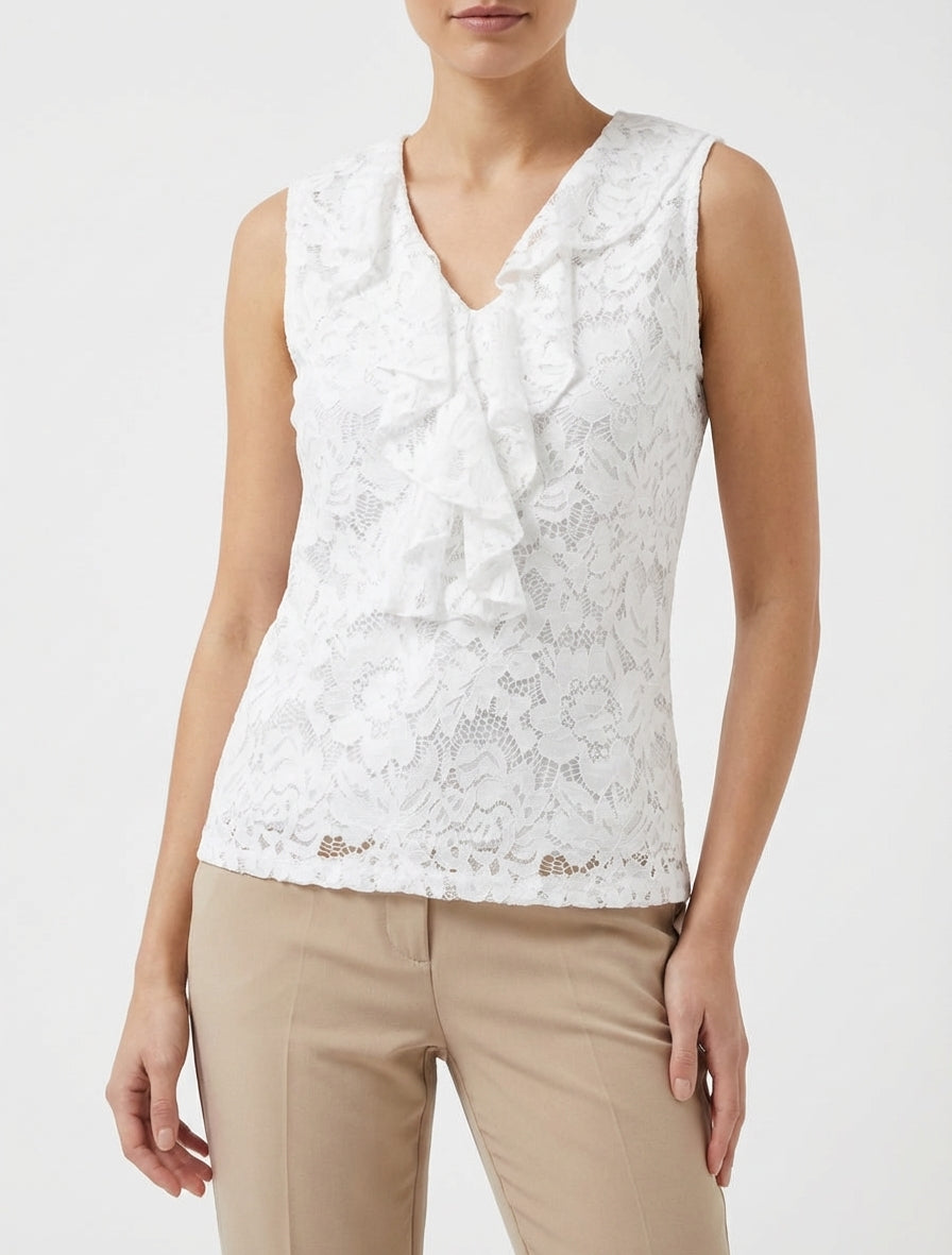 Ärmelloses Spitzenoberteil - Weiß