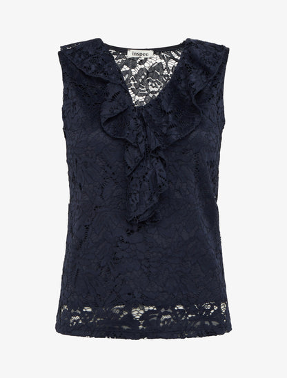 Top sans manches en dentelle - Marine - 1